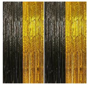 TEMU 블랙 골든 프린지 배경천 4팩, 3.3x6.6피트 틴셀 포토부스 배경, 개츠비 파티, 크리스마스 장식, 마스크레이드 볼, 생일, 할로윈, 휴일 장식용