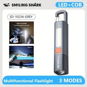 TEMU 1개입 스마일 상어 충전식 LED 손전등, 초고휘도 토치와 COB 투광 조명 특징, USB 케이블 및 후크 포함, 3가지 모드 제공, 줌 기능이 있는 , 가정용으로 적합한 휴대용 포켓 라이트