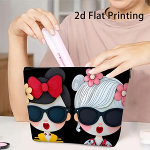 TEMU 1개 귀여운 애니메이션 메이크업 가방, 양면 핑크 리본 & 웃는 얼굴 - 컴팩트 지퍼 잠금 정리함, 내구성 좋은 폴리에스터 보관함 (미용 필수품 보관), 여성 및 남성용 컴팩트 여행용 세면도구 케이스