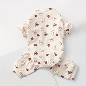 TEMU 사랑스러운 만화 프린트 강아지 원피스 - 귀여운 핑크 딸기와 토끼 디자인의 편안한 애완 동물 의류, 강아지 잠옷으로 완벽, 모든 크기의 고양이와 강아지에게 적합, 가을, 겨울, 봄에 착용하기 이상적|강아지옷