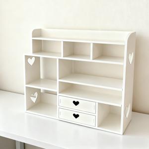 TEMU 2026 신형 업그레이드 하트형 데스크탑 정리함 | 다층 높은 선반 책장, 사무실 & 화장대용 공간절약 필수품 | 책, 화장품, 문구류 보관 솔루션, 쉬운 조립 내구성 디자인 | 11가지 기념일에 딱 맞는 선물 아이디어, 홈오피스 필수 아이템