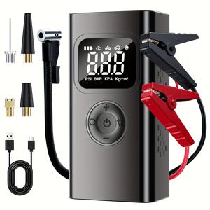 TEMU 150PSI 휴대용 점프 스타터 에어 컴프레서 | 5.0 가솔린/3.0 디젤, 12V 자동 차량 배터리 충전기, 점프 케이블, LED 라이트 & LCD 디스플레이, 고속 충전, SUV, , 볼 등, 차량 시동 도구, 차량용 점프 스타터|USB|USB