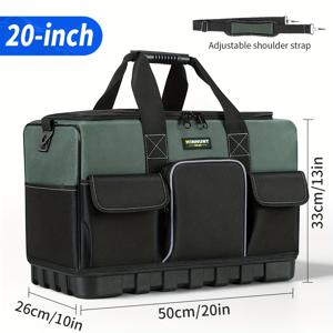 TEMU 18인치/20인치 넓은 입구 공구 토트백 | 하드 몰드 베이스, 옥스포드 천, 조절 가능한 어깨 스트랩, 남성용 공구 정리함