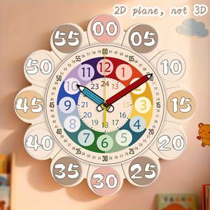 TEMU 12인치 무소음 컬러풀 시계, 꽃잎 숫자 디자인의 창의적인 만화 벽시계, 똑딱거리는 소리 없음, 공부방 및 침실 장식용, 크리스마스 선물, 배터리 구동 (배터리 미포함)