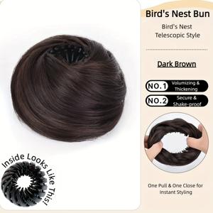 TEMU 합성 쉬뇽 도넛 번 가발과 라운드 탄성 클립 - 헤어 둥근형 스트레치 헤어피스, 업스타일용, 얇은 머리용 빠른 볼륨, 일상 착용, 크리스마스 파티 & 휴가용 (기술 없는 번 메이커)