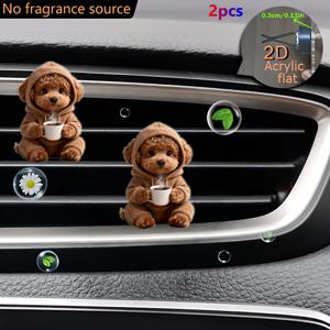 TEMU 2D 평면, 테디 강아지와 커피 스웨트셔츠 디자인, 무향 스펀지 DIY 향기 추가용, 2D 평면 아크릴 리필 가능 차량용 공기 청정기 디퓨저 클립, 차량 통풍구 인테리어 액세서리, 차량용 향기 디퓨저, 발렌타인데이 선물, 새해 선물, 2D 평면|차량용방향제