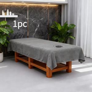 TEMU 1개 두꺼운 플리스 살롱 마사지 시트, 얼굴 구멍 포함, 부드럽고 편안함, 뷰티 스파 침대 커버, 86.61X47.24인치 시트