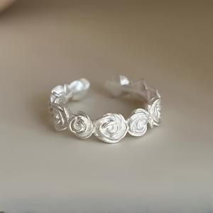 TEMU 여성용 화이트 로즈 꽃 반지 | 라이트 럭셔리, 하이엔드 패션, 다용도, 쿨 스타일, 무광 마감, 오픈 디자인, 구리 소재, 모든 계절 및 행사에 적합