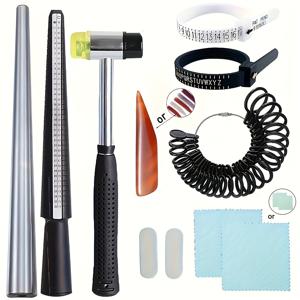 TEMU 11Pcs 반지 크기 측정 도구, 고급 반지 만들기 키트, 반지 맨드릴 원형 모델 금속 막대 고무 보석 망치 및 연마 도구, 보석 만들기 공예