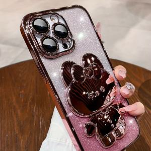 TEMU 휴대폰 케이스 - 고급 전기 도금 휴대폰 케이스, 귀여운 토끼 휴대폰 스탠드, 아이폰 11/12/13/14/15 Pro Max용 충격 방지 초박형 보호를 위한 숨겨진 스탠드.