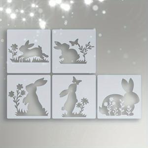TEMU 5개의 스마트 토끼 스텐실 - 부활절 스텐실 - 동물 스텐실, 6.3인치 재사용 가능한 페인팅 스텐실, 꽃 스텐실, 나비 스텐실, 벽, 쿠션, 바닥, 직물, 옷, 가구, 캔버스, 카드 DIY 공예에 적합합니다.