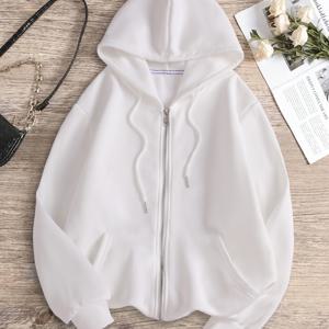 TEMU 패셔너블 루즈핏 솔리드 컬러 후드 지퍼업 스웨트셔츠 여성용 탑 신상품