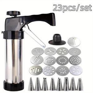 TEMU 23개 쿠키 및 케이크 장식 스퀴저 키트 (스테인리스 스틸 재질), 크림 페이스트 인젝터 및 장식 건 포함, 크림 스퀴징에 적합, 쿠키 제작에 이상적, 세척 용이, 가정 주방 베이킹에 적합