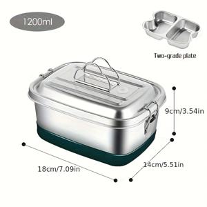 TEMU 학교용, 튼튼한 304 스테인리스 스틸 벤토 도시락 상자, 일체형 접시 포함 - 전자레인지 사용 가능, 식기세척기 사용 가능, 학교, 직장, 여행용 다용도 식품 보관 용기, 학교 도시락 용기|세련된 벤토 박스|Sus 304 스테인리스