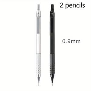 TEMU 시즌 2 시작 연필/세트 0.3 0.5 0.7 0.9 2.0mm 창의적인 실버 블랙 저중심 금속 메카니컬 펜슬 세트 아트 스케치 그림 그리기 사무용 문구 선생님 선물용 (2개 연필)