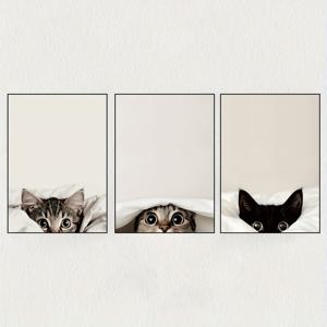 TEMU 3pcs/Set 고양이 보는 캔버스 프린트, 스타일 장식 포스터, 귀여운 동물 벽 예술 장식, 가정 장식에 이상적인 선물, 고품질 캔버스 프린트, 거실, 침실, 욕실, 봄과 여름 장식에 적합, 프레임 없음