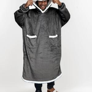 TEMU 1개 초대형 플러시 웨어러블 담요 후드티 - 초소프트, 후드 & 포켓 포함, 크리스마스 파티용 코지 드레스로브, 침구용