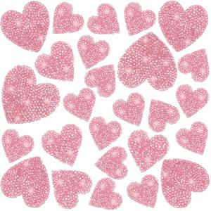 TEMU 4가지 사이즈의 하트 모양 핫픽스 라인스톤 패치 26개, 의류, 데님, 신발, 가방 및 장식 수리를 위한 접착식 하트 모양 라인스톤 전사