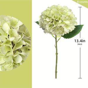 TEMU 8개 밝은 녹색 조화 수국 꽃, 줄기 포함, 사실적인 촉감, 부케 장식, 꽃병 채우기, 홈 데코, 웨딩 파티 테이블 센터피스, 사무실 책상 장식 및 야외 코티지 정원 장식에 적합
