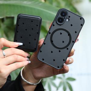 TEMU 폰 케이스: 2개 1세트 & 패셔너블 럭셔리 올인클루시브 충격방지 블랙 리틀 하트 패턴 아이폰 16 15 14 13 12 11 프로 맥스 7 8 플러스 자석 흡착 폰 케이스 & 고품질 가죽 자석 카드 클립 KJ1