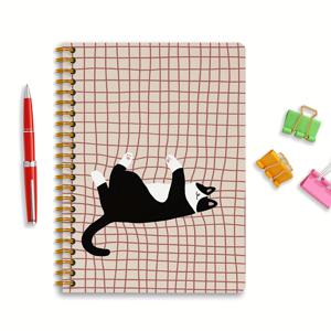 TEMU 1개 A5 스파이럴 노트북, 크리에이티브 블랙 캣과 그리드 패턴 아트 노트북, 작업 다이어리용 라인 스파이럴 노트북, 대학생용 노트북, 하드커버 다이어리 저널 여행 노트북, 글쓰기, 사무실 사용 및 일일 기록에 이상적, 가족과 친구를 위한 최고의 선물, 50장/100페이지, 5.7 X 8.3 인치|다이어리