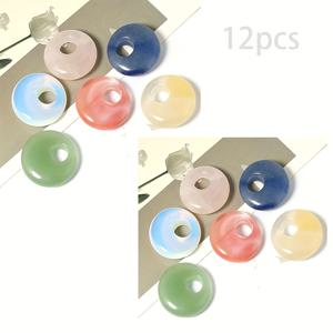 TEMU 6/12개 21mm 아게이트 천연 로즈 쿼츠 아벤투린 스톤 도넛 펜던트 옆 구멍 드릴 대형 구멍 반지, 주얼리 펜던트 목걸이 제작용