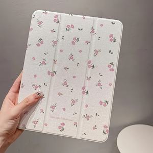 TEMU 아름다운 핑크 플로럴 양면 프린트 삼단 플랫 보호 케이스 (펜 슬롯 포함), 낙하 방지 보호 쉘, iPad 10/9/8/7/6/5Th (9.7/10.2/10.9인치), iPad Air 2024 6/5/4/3/2/1 (9.7/10.5/10.9/11인치) 호환