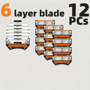 TEMU 퓨전 핸들 호환, 12개 교체용 헤드 포함, 남성용 수동 면도기, 교체 가능한 날, 6층 스테인리스 스틸 안전 면도기, 라이트 베이지 보호 시스템, 남성 일상용 클래식 면도 도구