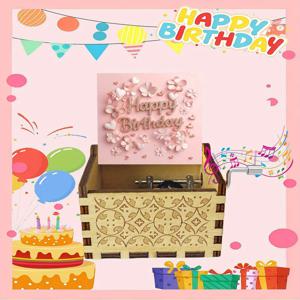 TEMU 빈티지 나무 손잡이 뮤직 박스, 'Happy Birthday' 문구 새기기, 가족 및 친구를 위한 완벽한 선물, 생일, 어버이날, 기념일, 휴일, 발렌타인데이, 결혼식, 홈 데코 및 선물 뮤직 박스에 적합