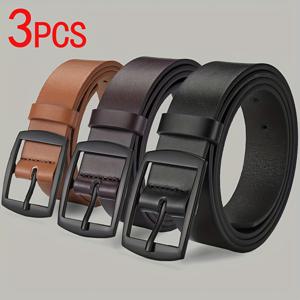 TEMU 3개 세트 남성용 패션 가죽 벨트 세트, 메탈 핀 버클 디자인, 청바지에 어울리는 스타일. 빅 앤 탈 남성을 위해 특별히 제작, 라이트 브라운, 블랙, 다크 브라운 색상. 캐주얼 장소에 다재다능. 정교한 공정으로 세심하게 제작, 트렌디한 디자인과 실용성을 결합, 일상 코디에 완벽한 마무리 터치
