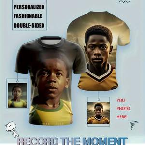 TEMU 남성용 맞춤형 3D 프린트 티셔츠 - 양면 사진/디자인 인쇄, 부드러운 라운드넥 반팔, 세탁기 사용 가능, 플러스 사이즈 제공, 캐주얼, 파티 및 가족복에 적합한 기하학적 패턴