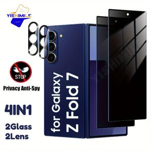 TEMU 갤럭시 Z 폴드 7용 프라이버시 스크린 보호 필름 2개 세트 (외부 강화 유리 및 카메라 렌즈 보호 필름 포함), 풀 커버리지 디자인 및 케이스 호환