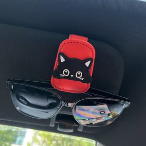 TEMU 1개 자석 차량 햇빛 가리개 패션 안경 클립 | 귀여운 고양이 디자인, 다기능 티켓 클립, 인조 가죽, 범용|선글라스|썬그라스