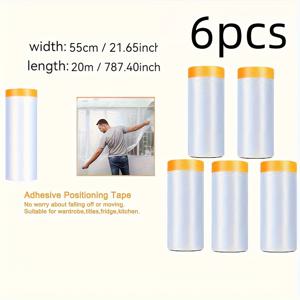 TEMU 방수 PVC 페인트 테이프 6롤, 조절 가능하고 접을 수 있는 디자인, 분리형 커버, pr-adhesive roll로 차량용 및 홈데코레이션에 적합한 내구성 있는 Polyvinyl Chloride (PVC) 소재의 표면 보호제. 다시 사용 가능한 Cover와 접힘식 Tepe. DIY 애호가 및 Home Decorators를 위한 마스킹 테이프