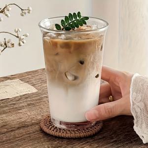 TEMU 재사용 가능한 유리컵 - 거꾸로 된 커피, 차, 우유, 밀크셰이크 및 아침 식사용 컵 - 식기세척기 사용 가능, 내구성 있고 다용도로 사용 가능한 뜨거운/차가운 음료용 - 홈, 오피스, 카페 사용을 위한 우아한 디자인의 드링킹 컵