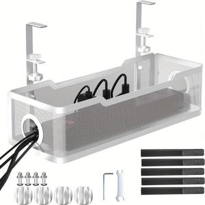 TEMU 클램프형 책상 하부 케이블 정리 트레이 - 강력한 합금강 구조, 드릴 없이 설치, 스크래치 방지 표면, 공간 절약형 가정용 케이블 정리함