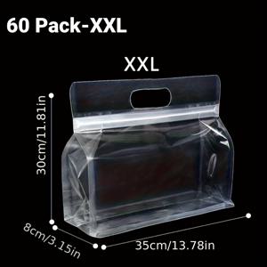 TEMU 60팩 헤비듀티 투명 식품 밀봉 봉투, 더블 지퍼 & 강화된 손잡이 - 냉동고 & 냉장고용 플라스틱 보관 봉투, 간식, 견과류, 곡물, 식료품 정리용 - 컨테이너 세트|냉동고