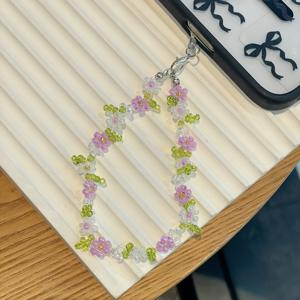 TEMU 1개 봄 플로럴 휴대폰 케이스 키체인 - 매력적인 데이지 꽃 디자인, 녹색 잎사귀, 가방, 핸드백, 손목 밴드에 완벽, 스타일리시한 휴대폰 액세서리