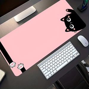 TEMU 귀여운 검은 고양이 & 핑크 파스텔 디자인의 대형 게이밍 마우스 패드 1개 | 미끄럼 방지 고무 베이스, PC, 컴퓨터, 사무실 & 게이밍 셋업용 오버사이즈 데스크 매트 - 게이머 & 고양이 애호가를 위한 이상적인 선물 (흰 발톱이 있는 핑크 배경)|컴퓨터책상