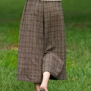 TEMU 여성용 가을/겨울 트위드 와이드 레그 팬츠, 한국 스타일 신축성 허리 트위드 와이드 레그 팬츠, 루즈 캐주얼 체크 트위드 앵클 팬츠