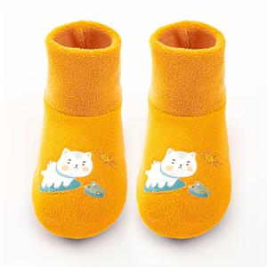 TEMU 유아 및 어린이용 중목 양말, 가을 겨울 캐릭터 따뜻한 미끄럼방지 양말, 아동용 안감 두꺼운 바닥 양말 0-4세