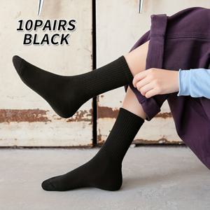 TEMU 10팩 - 여성용 미드-캐프 양말, 블랙 비즈니스 양말