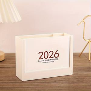 TEMU 2025 & 2026 생산성 캘린더 스탠드 | 다기능 데스크 정리함 (수납 상자, 귀여운 펜 홀더 & 메모 패드 포함), 홈 오피스 장식, 작업 공간 정리, 학습 플래너, 모던 정리함, 창의적인 디자인, 내구성 플라스틱|2025년달력