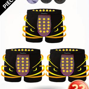TEMU 남성용 자석 박서 브리프 3pcs - 22개 자석 마사지 골반 패드 포함, 통기성 폴리에스터 속옷, 영국 스타일 자석 건강 팬츠, 일상 착용 및 남성과 아버지를 위한 이상적인 선물 (손세탁 가능)