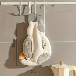 TEMU 코랄 플리스 소재의 귀여운 고양이 모양 핸드 타월, 흡수성이 좋고 다용도이며 주방 또는 욕실에 걸 수 있습니다.