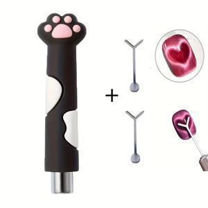 TEMU 3개 고양이 발자국 자석 네일 아트 도구 - ABS 플라스틱 네일 폴리쉬 자석, 인체공학적 손잡이, 강력한 자석 디자인 (젤 네일 폴리쉬 & 프렌치 매니큐어 액세서리용), 원통형 고양이 눈 효과 흡착, 가정용 살롱에 적합