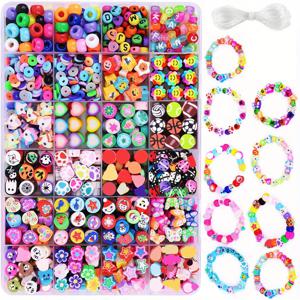 TEMU 1000개 DIY 폴리머 클레이 비즈 키트 - 24가지 스타일 비즈 (꽃, 나비, 하트) - 목걸이, 귀걸이, 팔찌 만들기용 폴리머 클레이 액세서리 세트 - 주얼리 크래프팅용