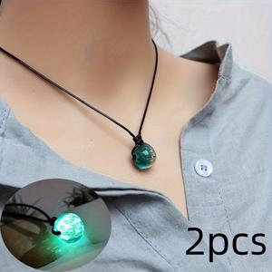 TEMU 밤에 빛나는 비즈 커플 목걸이 2개 세트, 간편한 수제 직조 패션 추가 선물