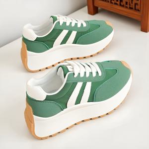 TEMU 2025년 봄/가을 신상 두꺼운 밑창 아빠 신발, 밝은 색상의 다용도 스니커즈, 컬러 블록 디자인, 가볍고 부드러운 밑창, 여성 신발