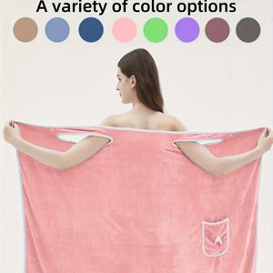 TEMU 여성용 웨어러블 목욕가운 - 부드럽고 조절 가능한 포켓 포함 스파, 여행, 홈용 목욕랩 (사이즈 M, 90-145 lbs 적합) - 세탁기 사용 가능한 수영장, 해변, 잠옷용 목욕가운